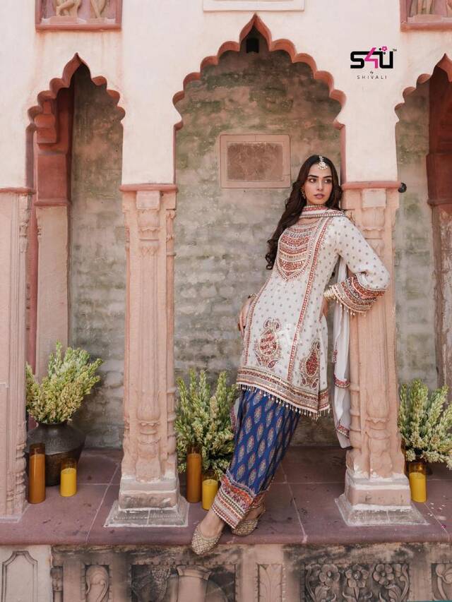 Cream kurta with a printed salwar