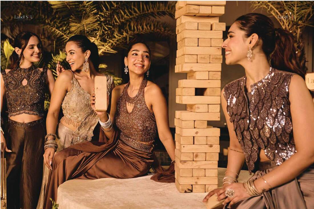 Evening co-ords and drapes in bronze and chocolate